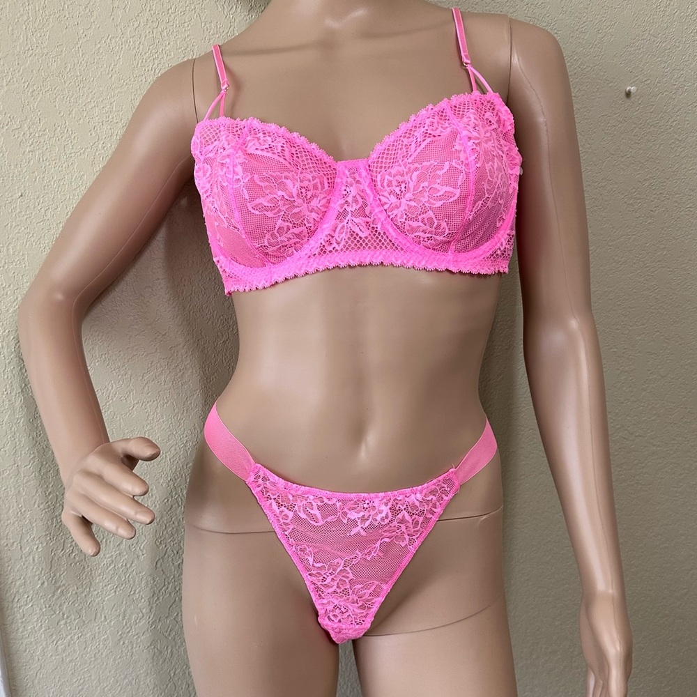 Pink Lace Bralette 36C and Panty M or L Set